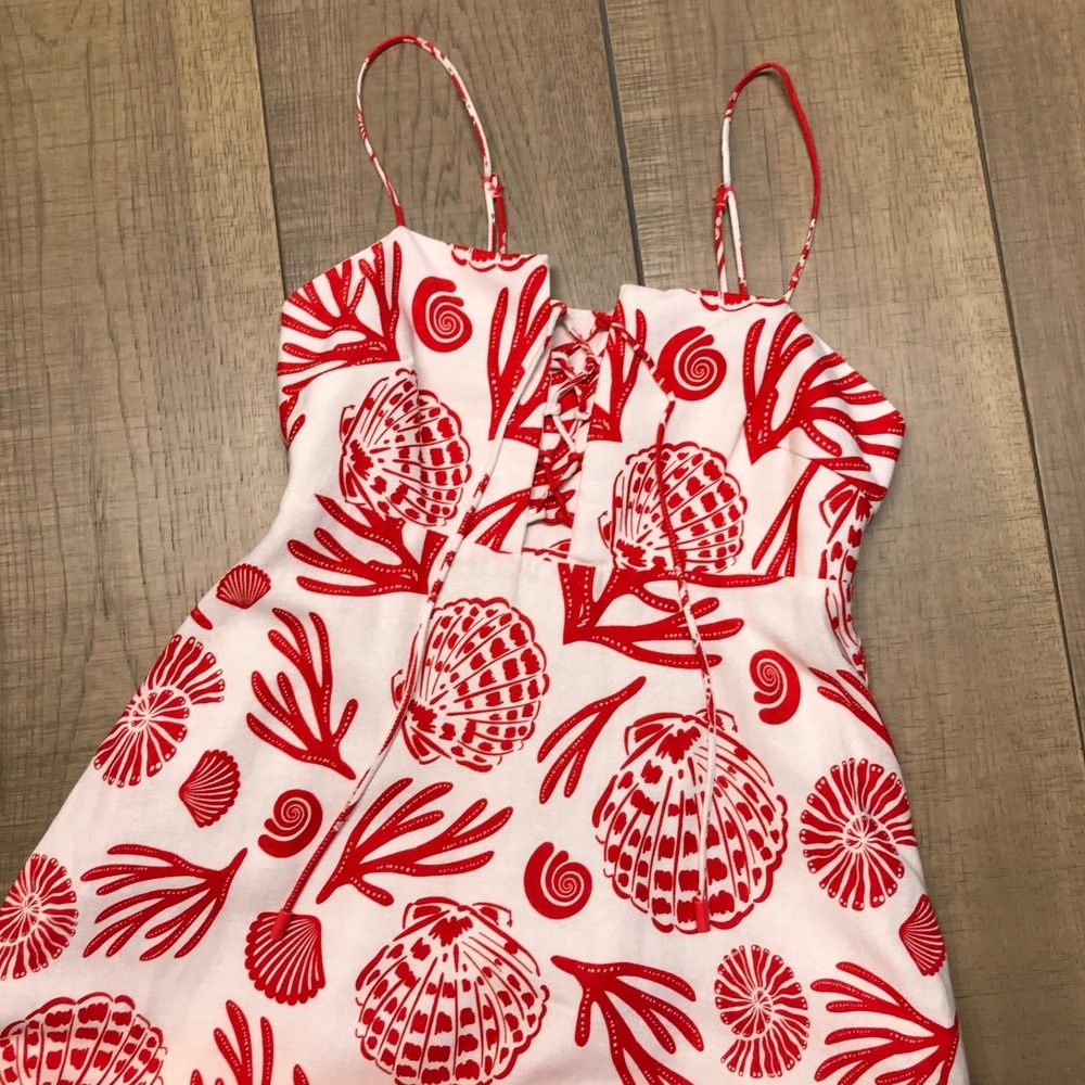 Calypso St. Barth Maxi Dress Womens Sz XS Red Shell Coral Linen Blend Beach Sea - Picture 3 of 12
